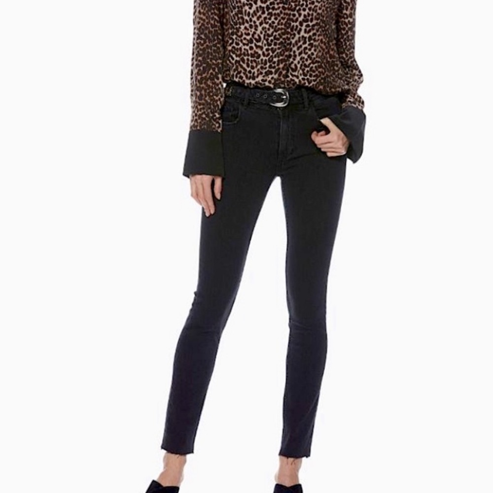 Paige Black Hoxton Ankle Peg Belted Raw Hem Jeans in Riot Wash Size 26